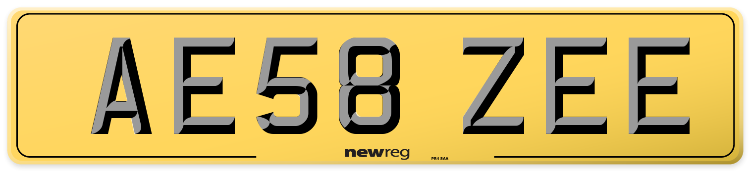 AE58 ZEE Rear Number Plate