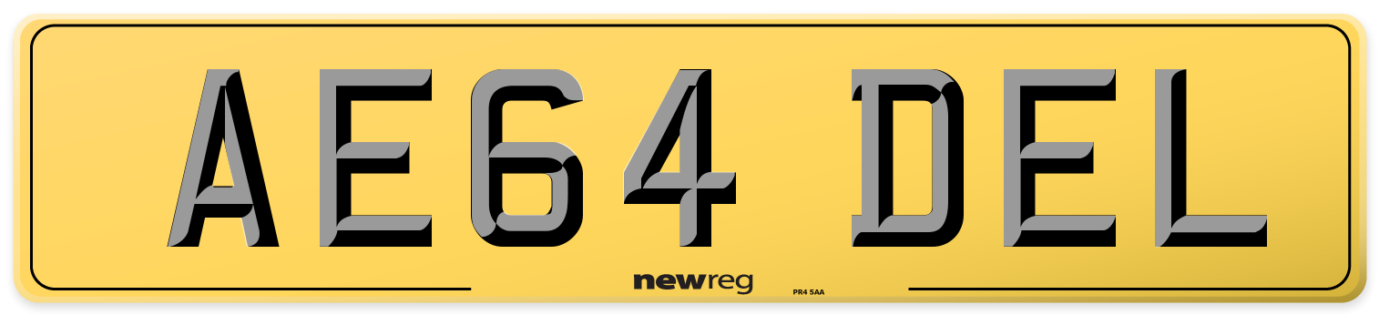 AE64 DEL Rear Number Plate