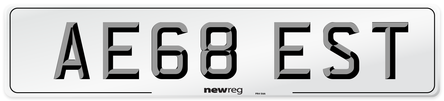 AE68 EST Front Number Plate