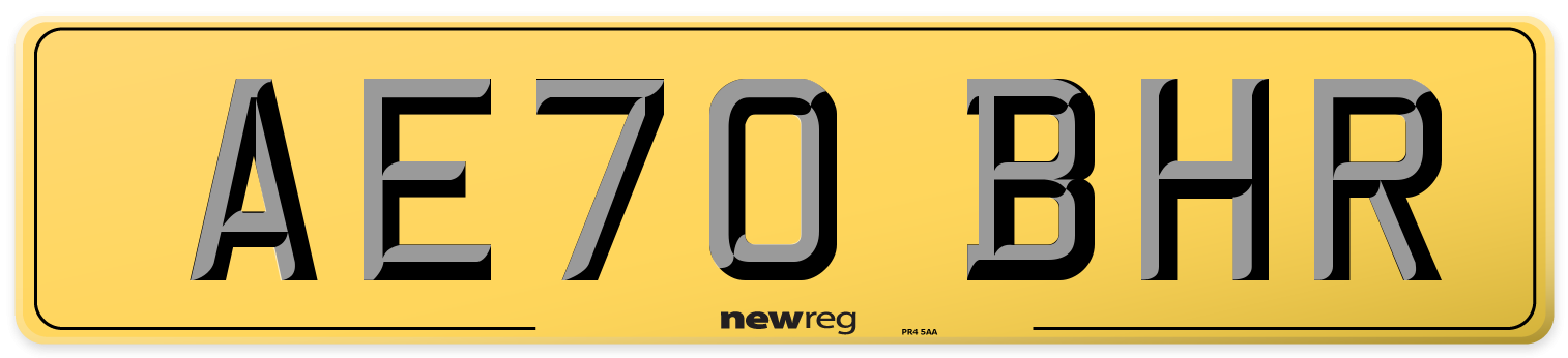 AE70 BHR Rear Number Plate