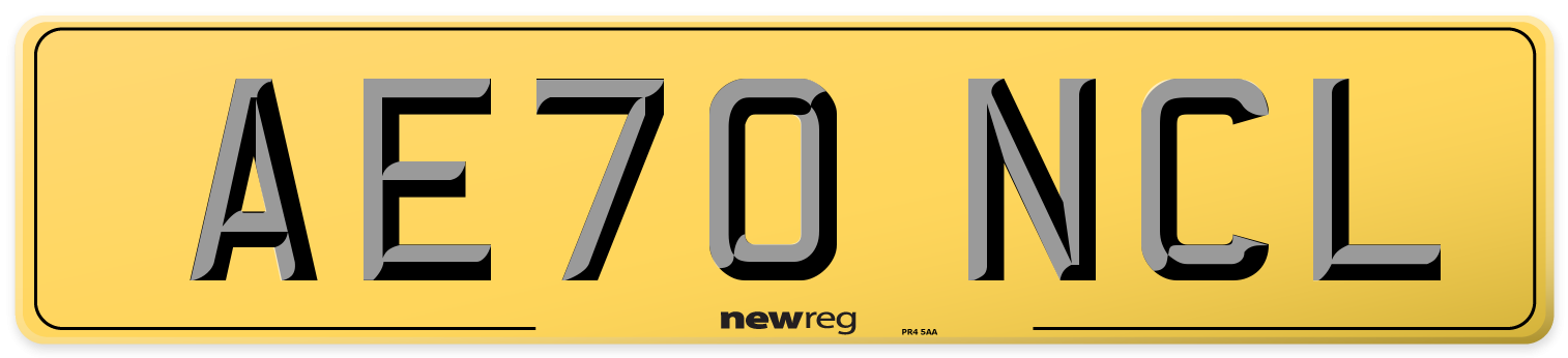 AE70 NCL Rear Number Plate