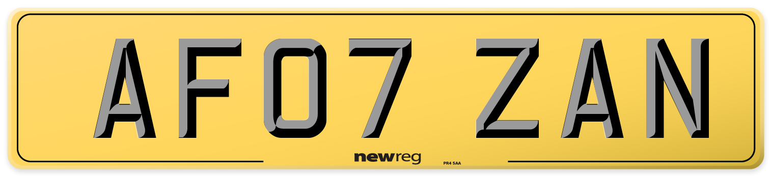 AF07 ZAN Rear Number Plate