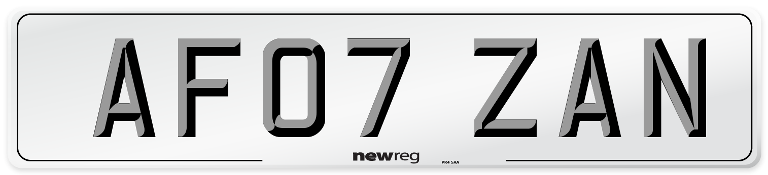 AF07 ZAN Front Number Plate