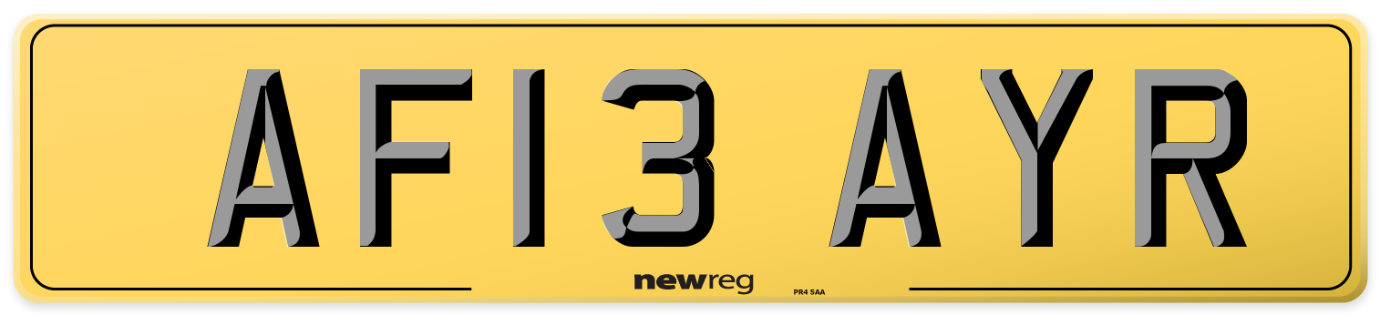 AF13 AYR Rear Number Plate