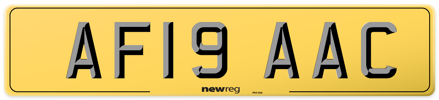 AF19 AAC Rear Number Plate
