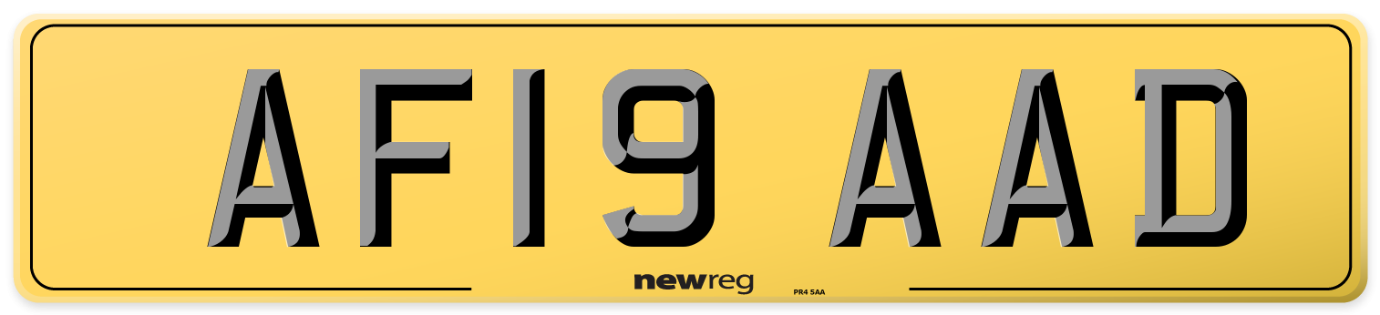 AF19 AAD Rear Number Plate