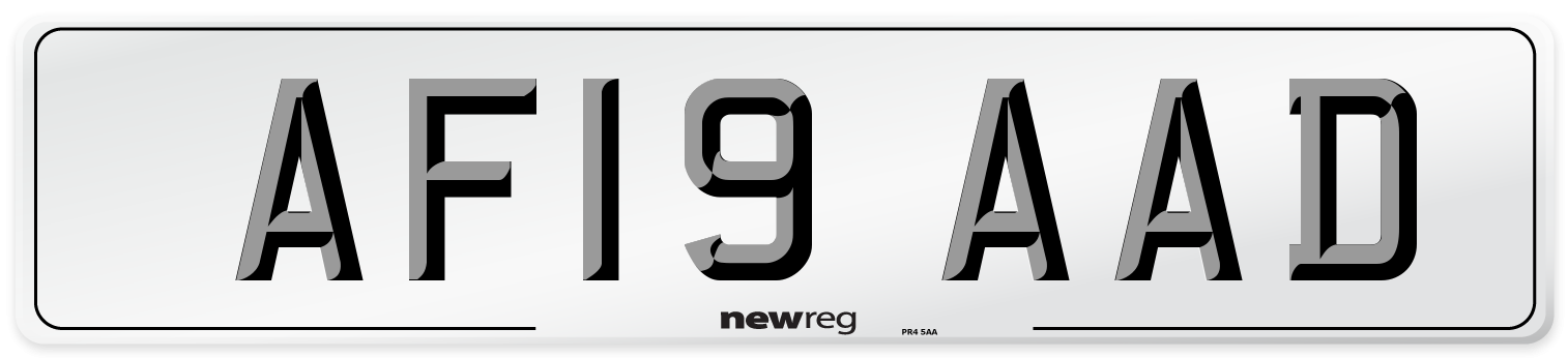 AF19 AAD Front Number Plate
