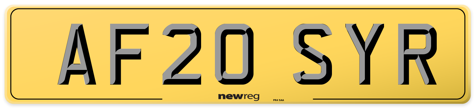 AF20 SYR Rear Number Plate