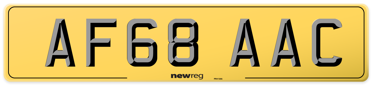 AF68 AAC Rear Number Plate