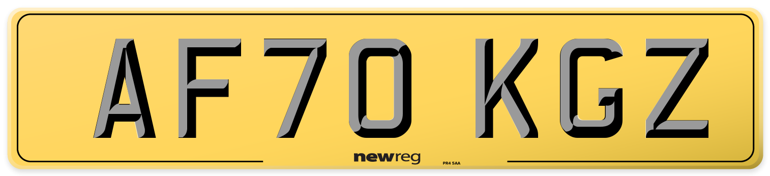 AF70 KGZ Rear Number Plate