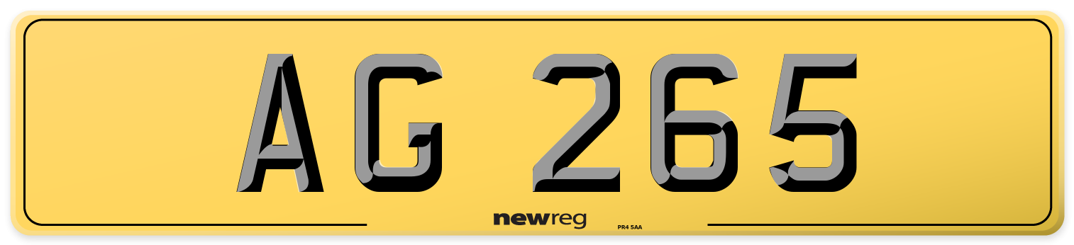 AG 265 Rear Number Plate