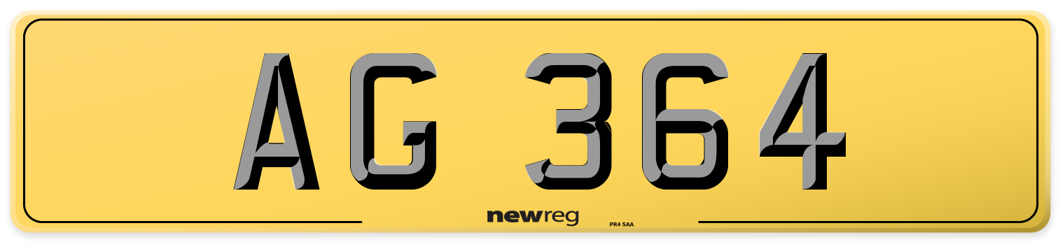 AG 364 Rear Number Plate