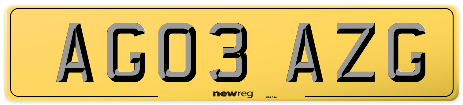 AG03 AZG Rear Number Plate
