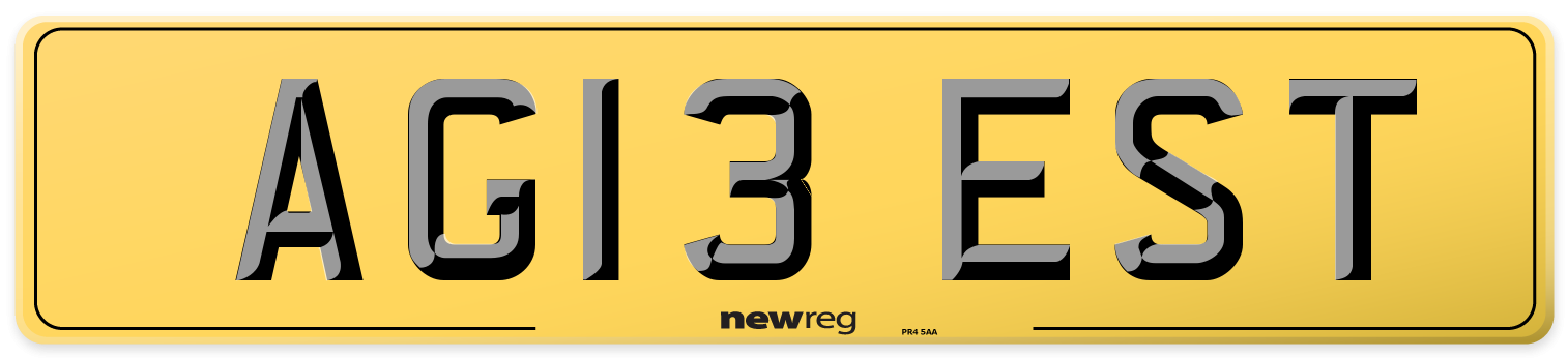 AG13 EST Rear Number Plate