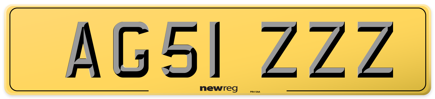 AG51 ZZZ Rear Number Plate