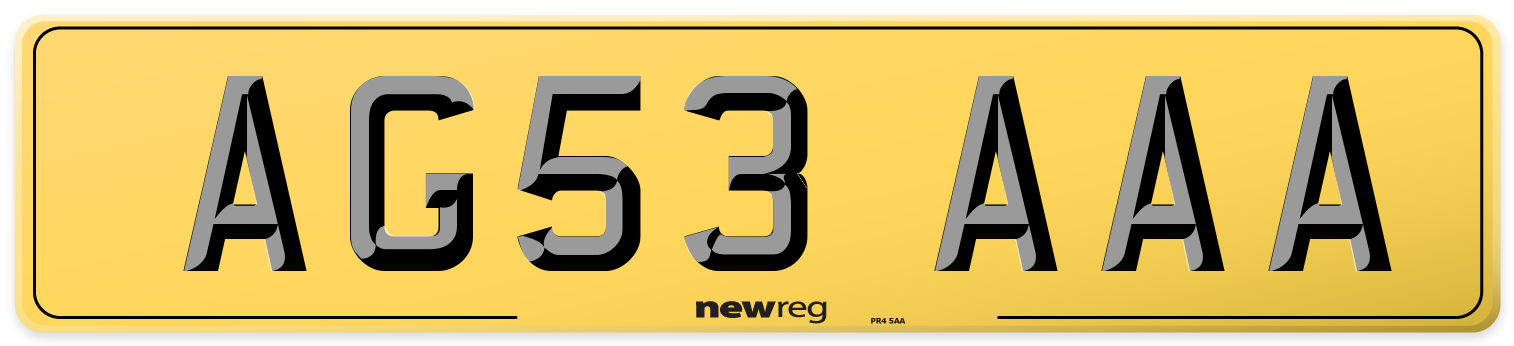 AG53 AAA Rear Number Plate