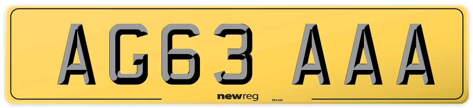 AG63 AAA Rear Number Plate