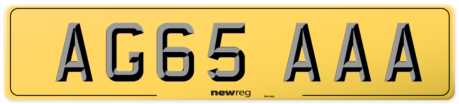 AG65 AAA Rear Number Plate