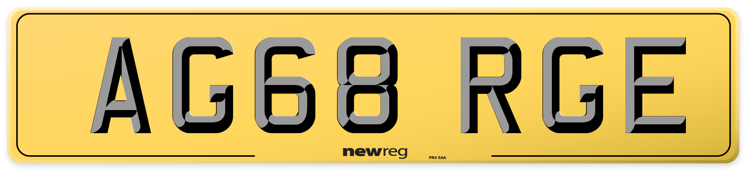AG68 RGE Rear Number Plate