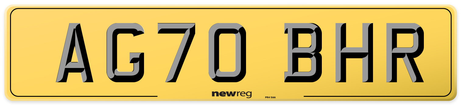 AG70 BHR Rear Number Plate