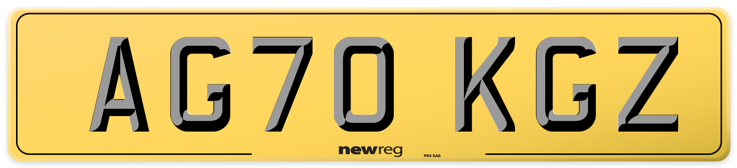 AG70 KGZ Rear Number Plate