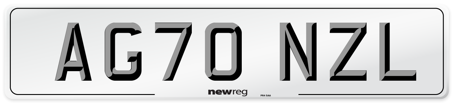 AG70 NZL Front Number Plate