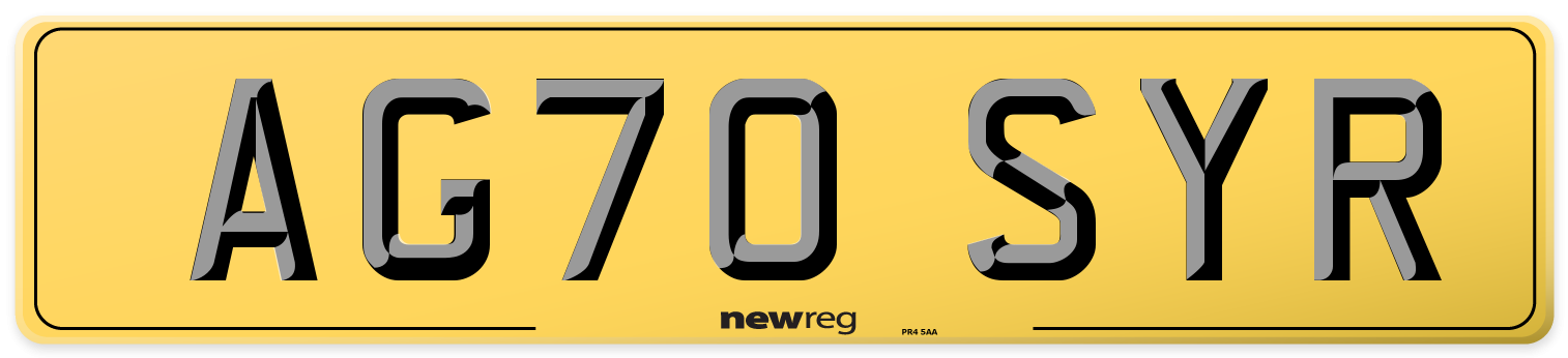 AG70 SYR Rear Number Plate