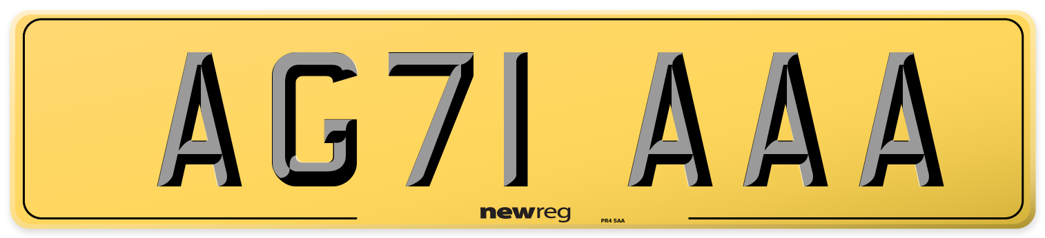 AG71 AAA Rear Number Plate