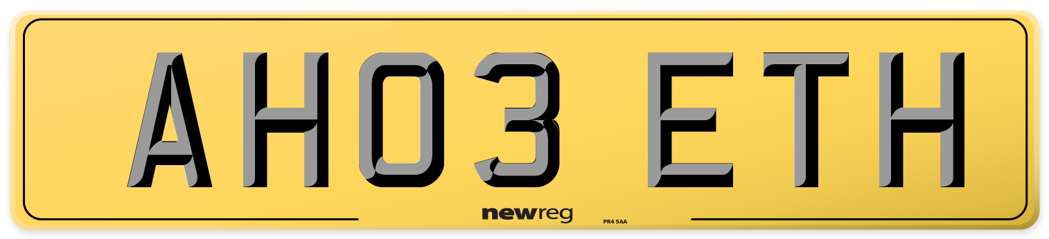AH03 ETH Rear Number Plate