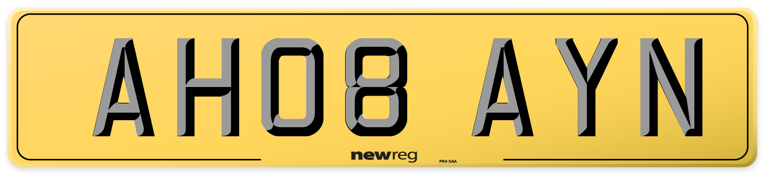 AH08 AYN Rear Number Plate