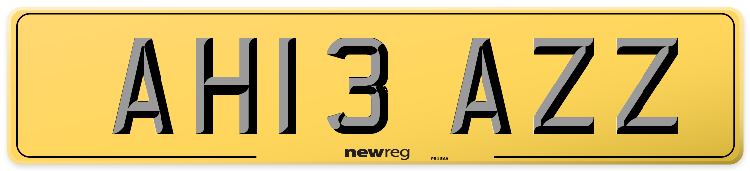 AH13 AZZ Rear Number Plate