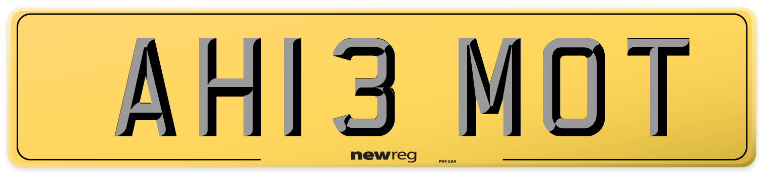 AH13 MOT Rear Number Plate