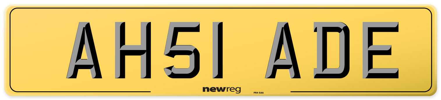 AH51 ADE Rear Number Plate