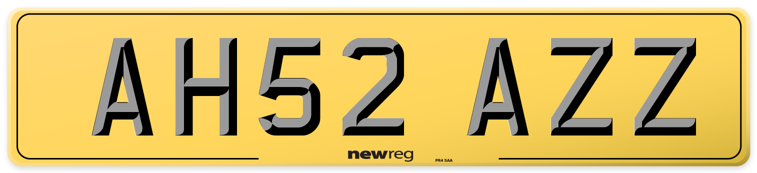 AH52 AZZ Rear Number Plate