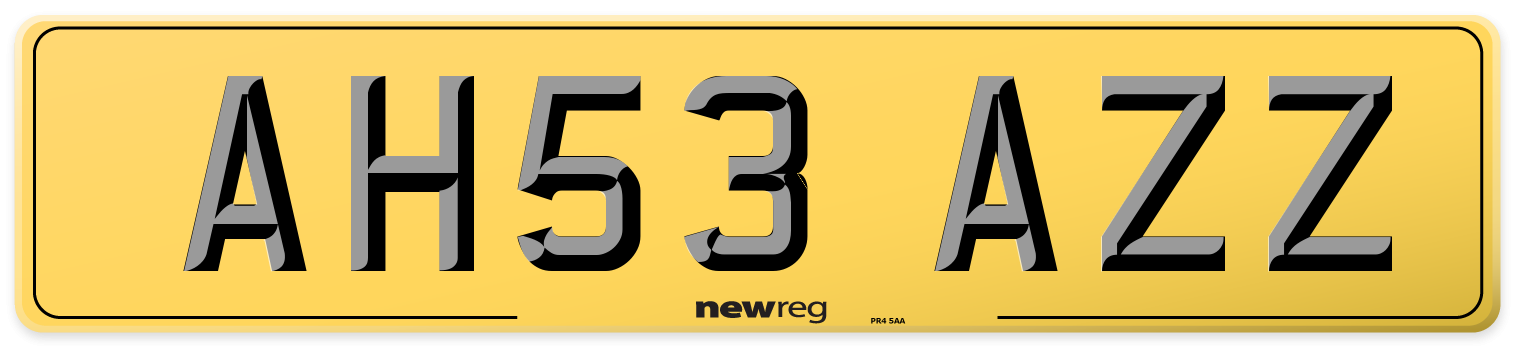 AH53 AZZ Rear Number Plate
