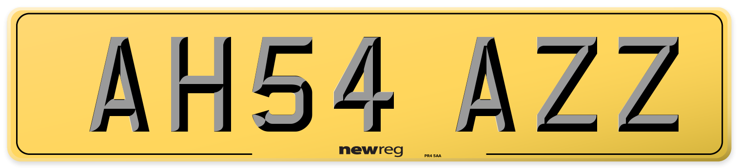 AH54 AZZ Rear Number Plate