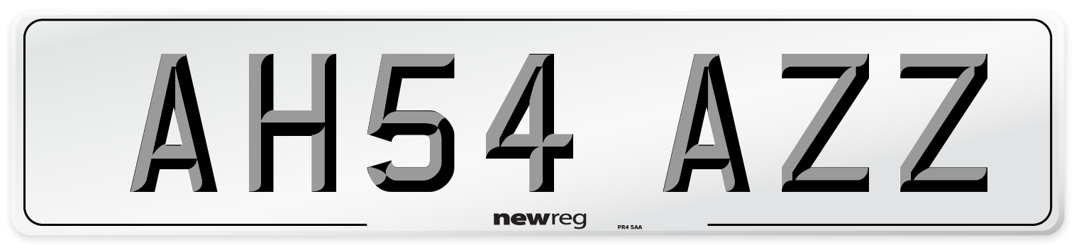 AH54 AZZ Front Number Plate