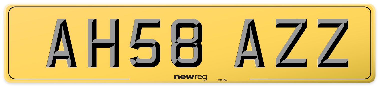 AH58 AZZ Rear Number Plate