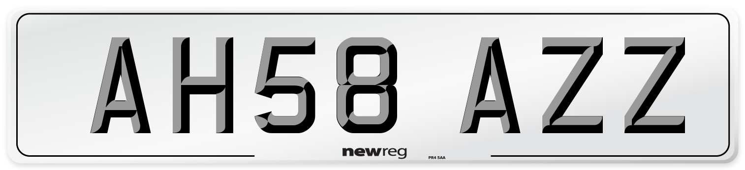 AH58 AZZ Front Number Plate