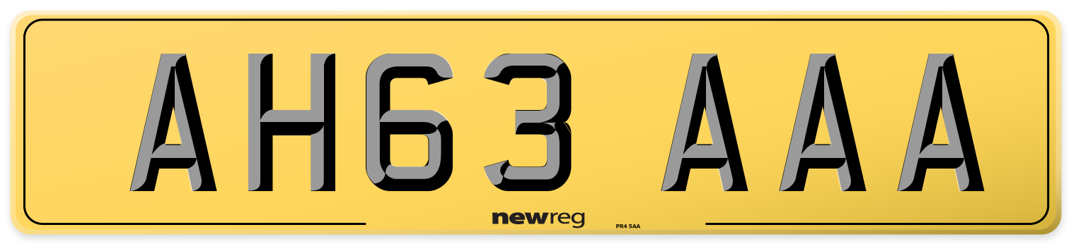 AH63 AAA Rear Number Plate