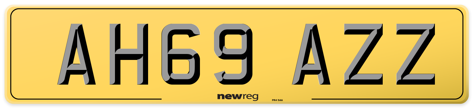 AH69 AZZ Rear Number Plate