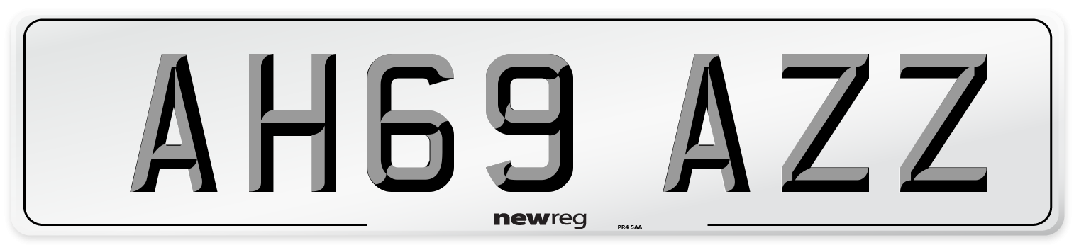 AH69 AZZ Front Number Plate