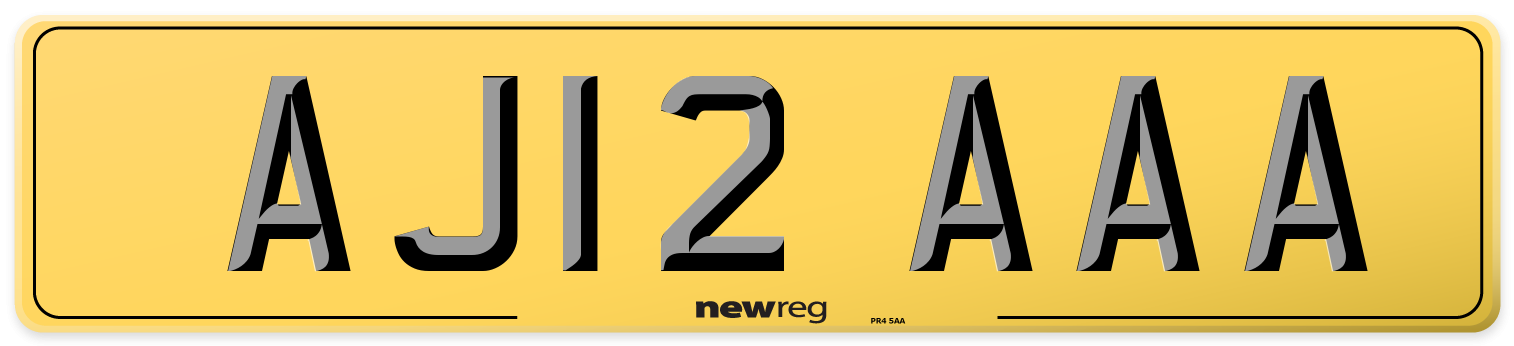 AJ12 AAA Rear Number Plate