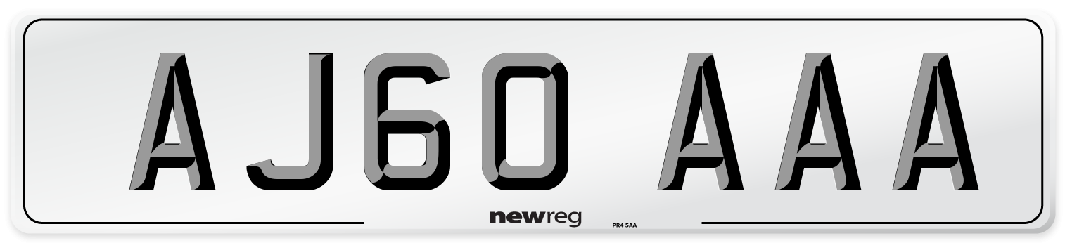 AJ60 AAA Front Number Plate