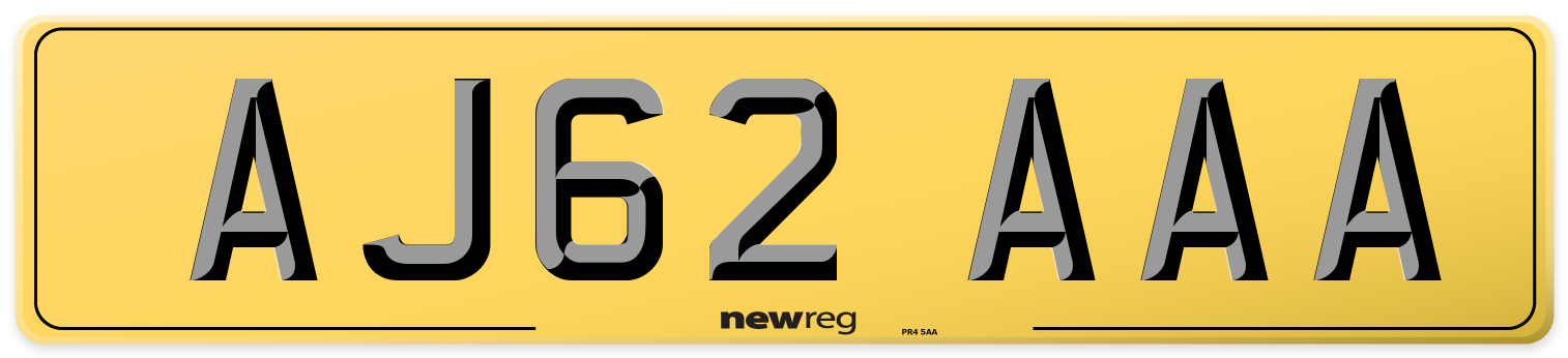 AJ62 AAA Rear Number Plate