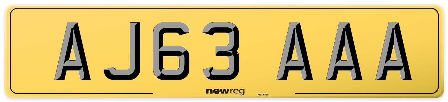 AJ63 AAA Rear Number Plate