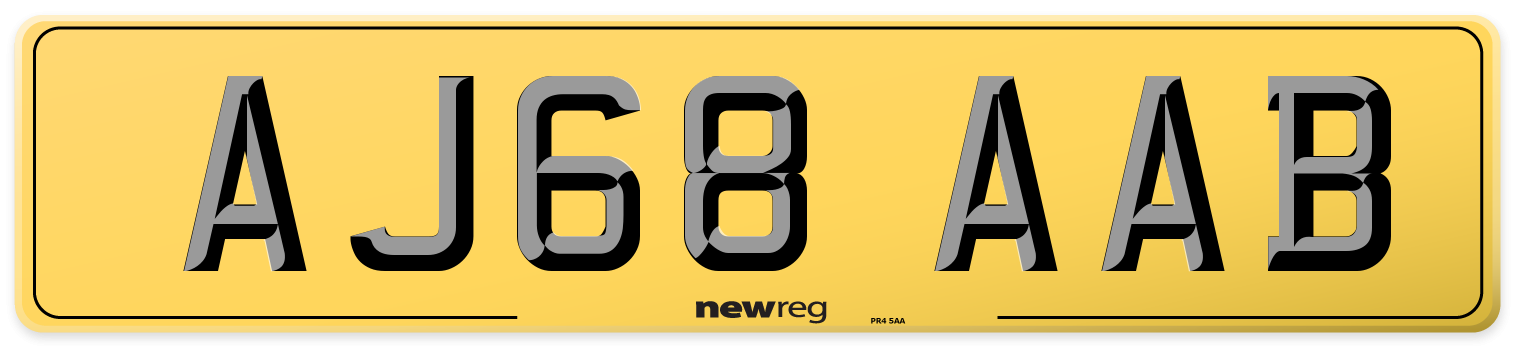 AJ68 AAB Rear Number Plate