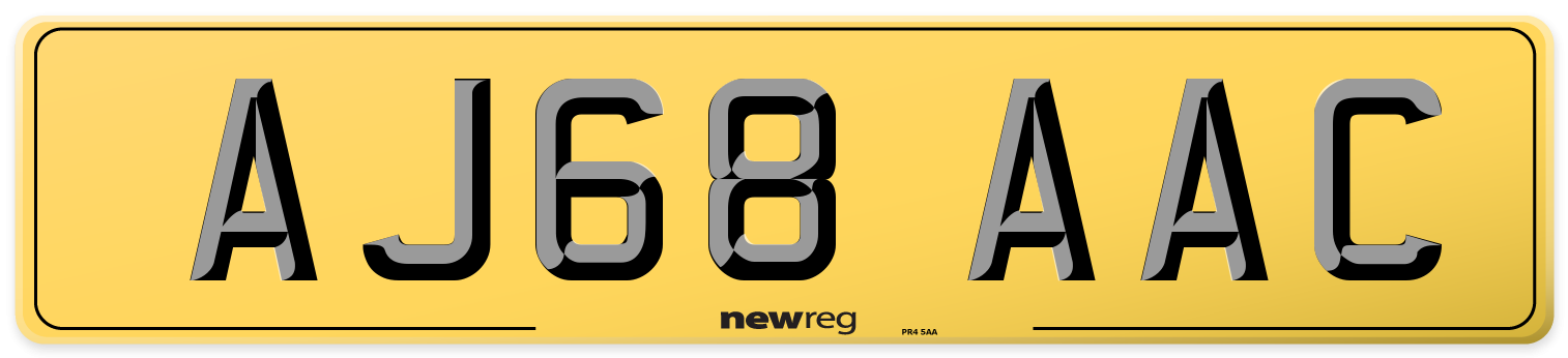 AJ68 AAC Rear Number Plate