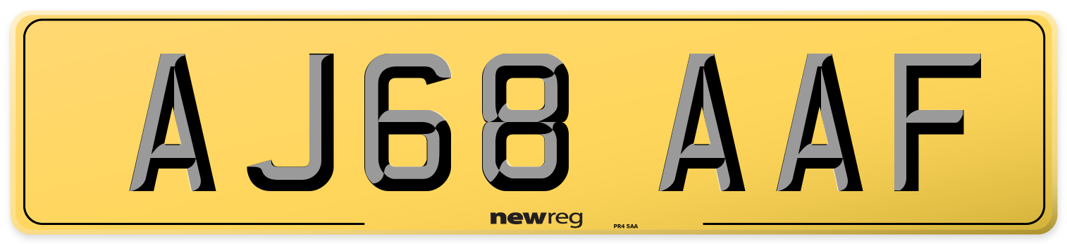 AJ68 AAF Rear Number Plate