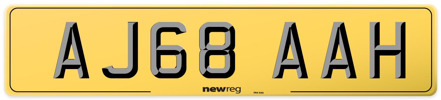 AJ68 AAH Rear Number Plate